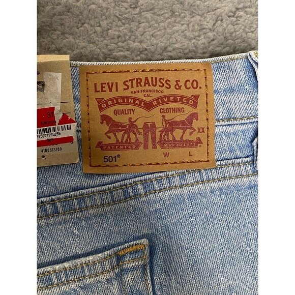 Levi's Womens 501 Cut-Off Shorts Blue Stretch Denim Fray‎ High Rise Plus 20W New - Picture 4 of 7